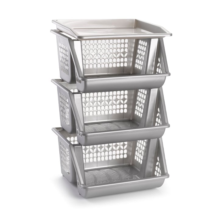 Buy Plastic Forte Stackable 3-Tier Vegetable Rack, Silver Online ...