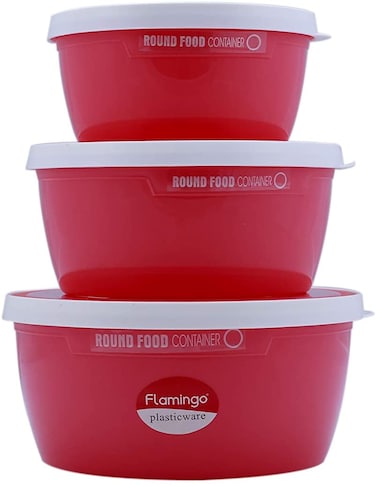 Flamingo Airtight Food Container, Red/White, FL5007Atcst, Set Of 3