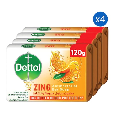 Dettol Zing Antibacterial Bar Soap Orange 120g Pack of 4