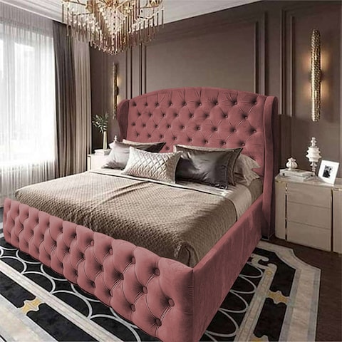 إن هاوس سيرين هيكل سرير منجد بالمخمل - نفر ونص - 200×140 سم - زهري غامق