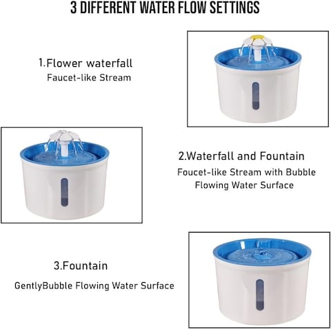 Cat water fountain with water level window, Flower fountain 1.6L water dispenser for multiple pets with replacement filters, Three modes drinking fountain (16 cm) Blue