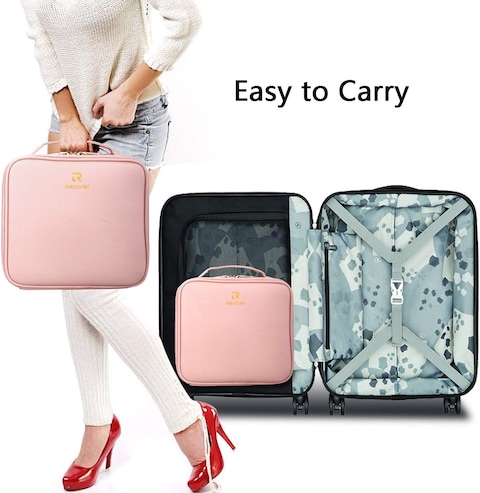 Generic Travel Makeup Train Case Makeup Cosmetic Case Organizer Portable Artist Storage Bag 10.3&#39;&#39; With Adjustable Dividers For Cosmetics Makeup Brushes Toiletry (Pink)