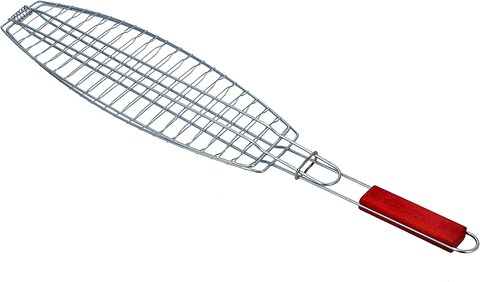 Fish Grill Barbecue Net Basket Silver, BBQ Fish Net 74x40x43cm