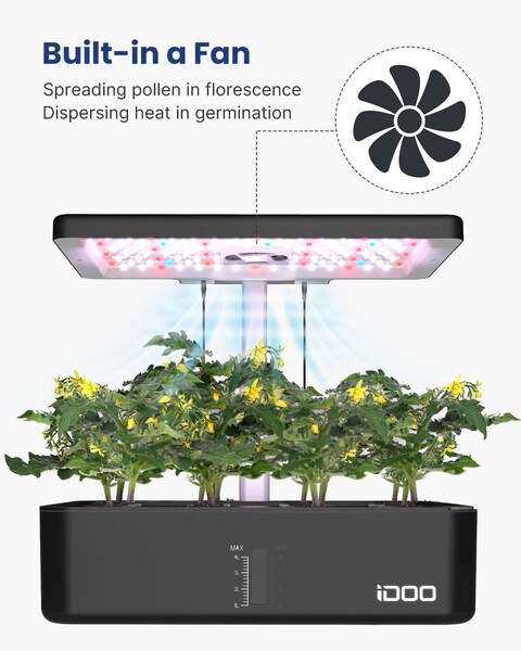 iDoo 12Pods Hydroponics Growing System, Indoor Herb Garden With LED Grow Light, Built-In Fan, Automatic Timer, Smart Garden Germination Kit, Adjustable Height Up To 11.3&quot; For Home &amp; Office