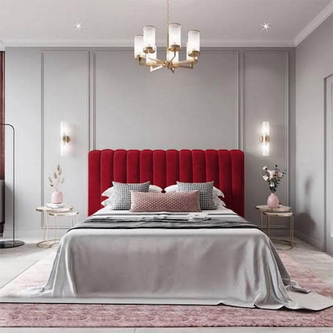 إن هاوس لاتيسو هيكل سرير منجد بالمخمل - نفر ونص - 200×160 سم - برغندي