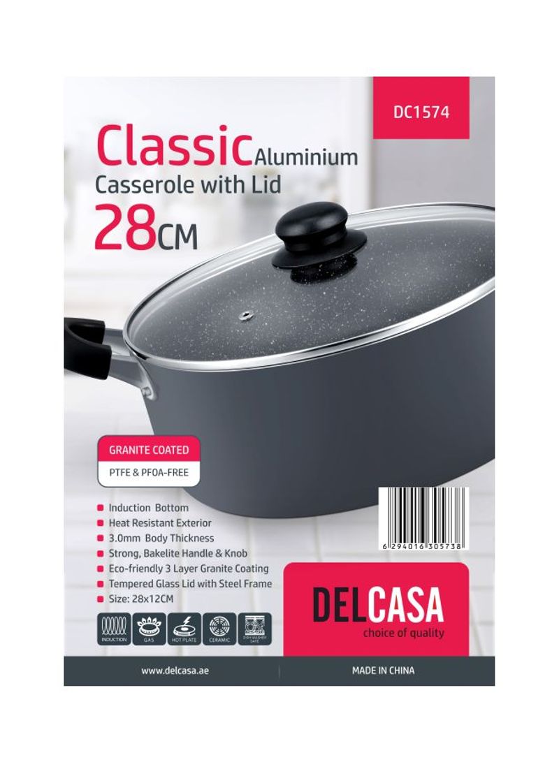 Delcasa Aluminum Casserole With Lid Black/Clear 24centimeter