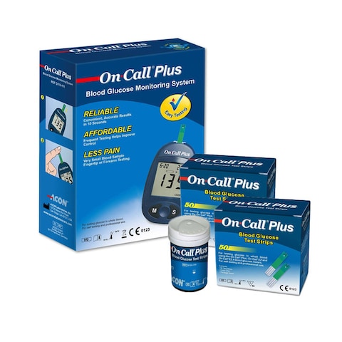 On Call Plus Blood Glucose Monitoring System with 2 Packs  Blood Glucose Test Strips 50 Count Each