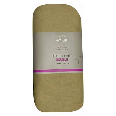 LA Collection 144 Thread Count Cotton Fitted Sheet Double Light Gold 140x200cm