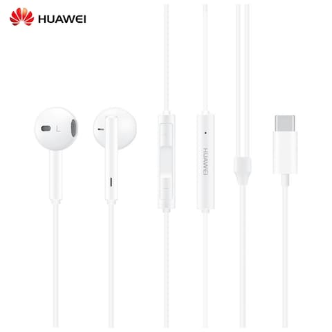 Huawei- CM33 Classic Earphones (USB-C Edition) Half In-ear Corded Headset Handsfree Hi-Res High-Resolution Audio Immersive Wired Headphone with Mic Microphone Volume Control Wind Noise Reduction