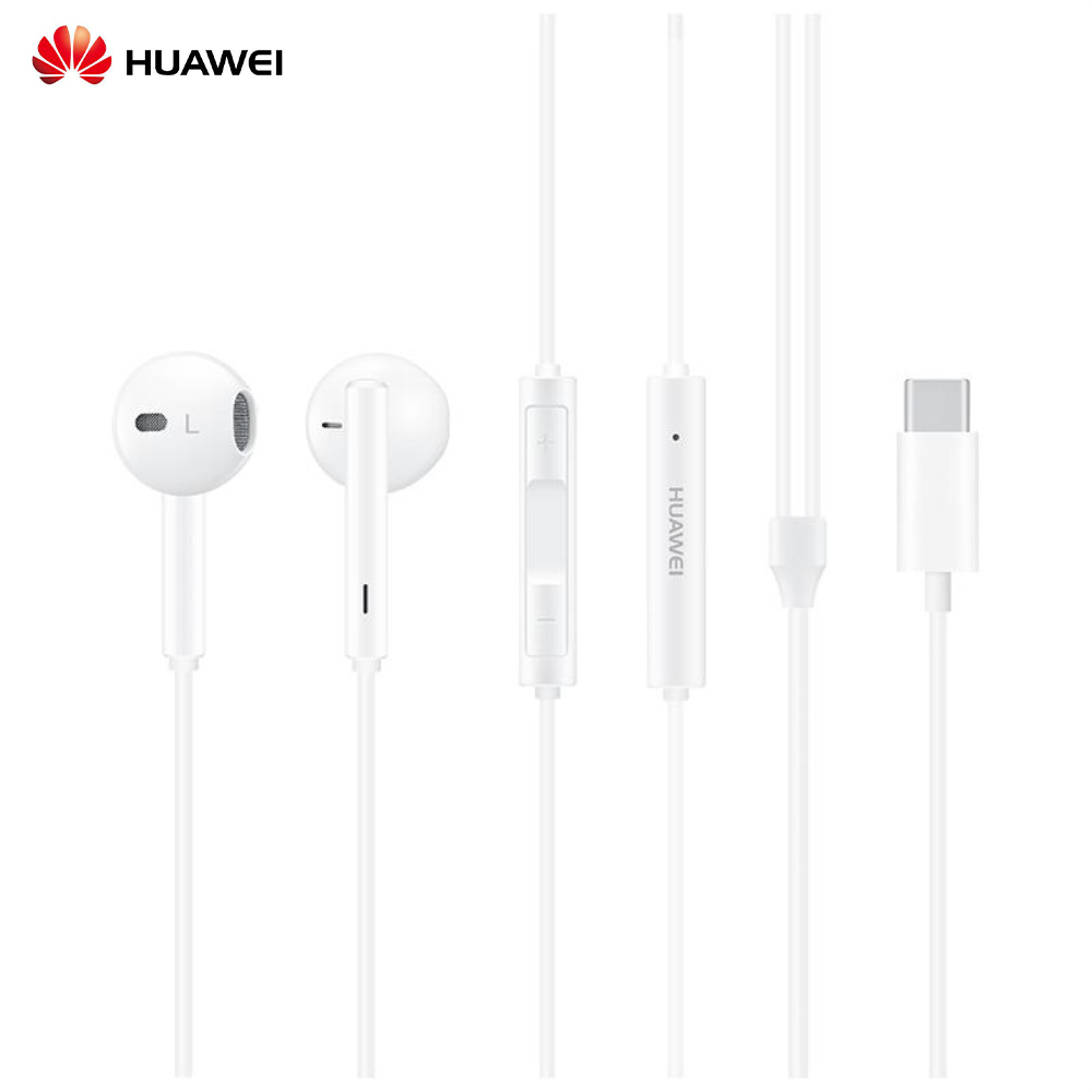 Huawei- CM33 Classic Earphones (USB-C Edition) Half In-ear Corded Headset Handsfree Hi-Res High-Resolution Audio Immersive Wired Headphone with Mic Microphone Volume Control Wind Noise Reduction