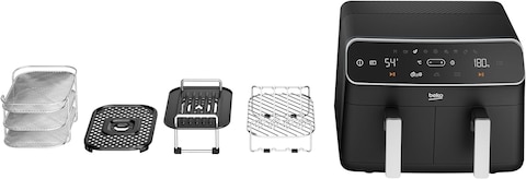 Beko Air Fryer FRL 5388B 8.5 Litre Capacity (4.25 + 4.25), 2400W, Wide Touch Screen, 9 Functions Including Defrost, Reheat, Dehydrate, Air Broil, Bake, Roast, Rotisserie, Grill