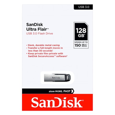 SanDisk Ultra Flair USB 3.0 Flash Drive 128GB Silver