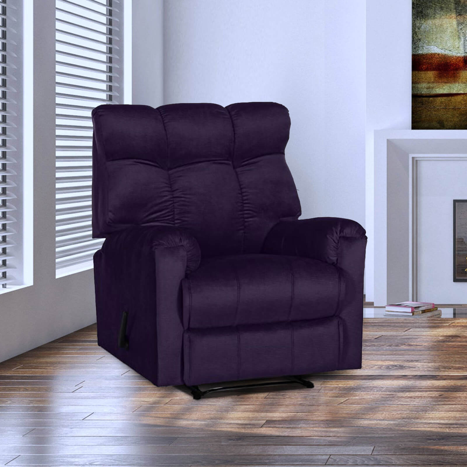 Buy In House Velvet Rocking & Rotating Recliner Chair - Dark Purple ...