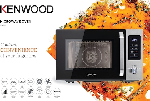 Kenwood 30L Microwave Oven with Grill, Convection, Digital Display, 5 Power Levels, Defrost Function, Stainless Steel, Auto Menu, 95 Minutes Timer, Clock Function 900W MWM31.000BK Black/Silver
