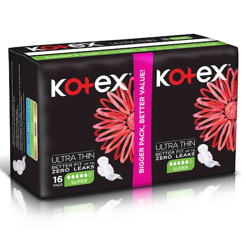 Kotex Ultra Thin Pads Super Size Sanitary Pads with Wings 16 Sanitary Pads