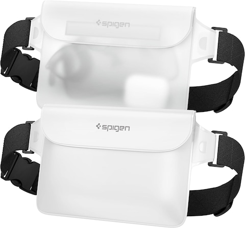 Spigen Aqua Shield Waterproof Pouch Bag A620, Dry Bag With Adjustable Waist Strap For Beach Swimming Fishing Camping Canoeing Hiking Kayaking Paddle Boarding &amp; Boating - Snow White (2 Pack)