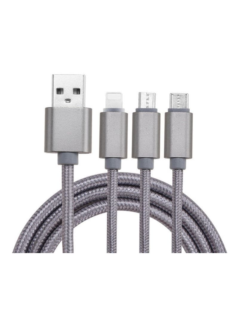 Buy Generic 3-In-1 Nylon Braided USB Cable With Lightning Type-C Grey ...