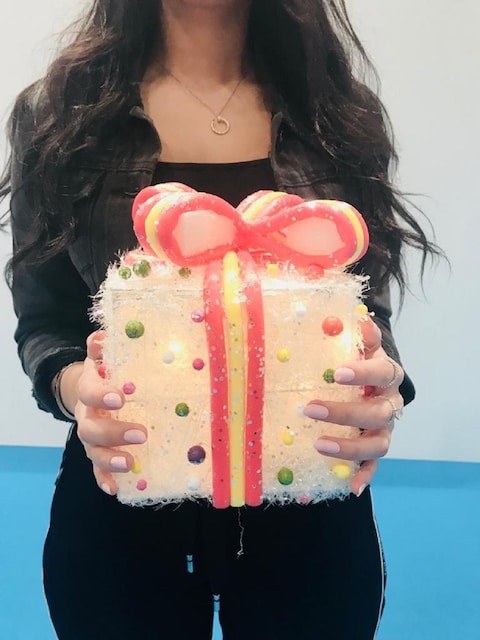 Colorful Gift Box with Warm LED Fairy Lights Openable Top Cover 25x21cm