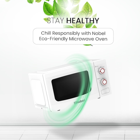Nobel 20 Liters Capacity Microwave Oven, Knobs Control, Push Button Door Opening, 35mins Setting Time, 5 Power Levels, Cooking End Signal, Defrost Setting With 1Year Warranty NMO22M White