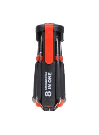 Screwdriver - 8-In-1 Multi With 6 Led Torch Black/Red 1.8 x 1.4 x 0.6centimeter