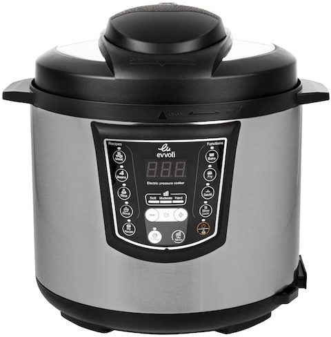 evvoli 9-In-1 Multi-Use Programmable Pressure Cooker 6L 1000W Digital LED Display Black Evka-Pc6009B 2 Years Warranty