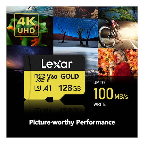 Lexar Professional Gold UHS-II V60 MicroSD Memory Card Gold And Black 128GB