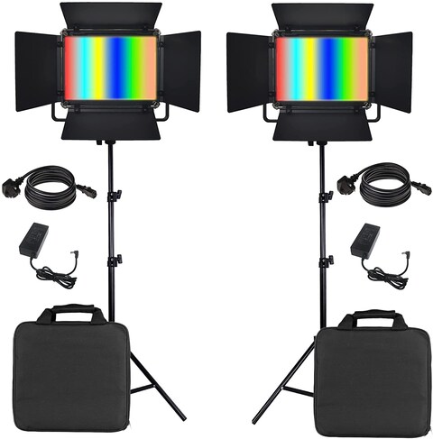 COOPIC RGB-216 2-Pack LED Video Light with 200cm Stand TFT Color Display/High CRI White LED/2500-8500K/360&deg; Full Color/9 Types of Scenes, Led Light Panel for Outdoor Photography