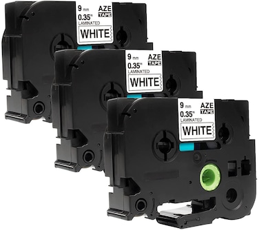 SKY 3-PCS Black on White 9mm 0.35 Inch 3/8 inch Compatible TZe-221  AZE221  Laminated Label Tape for P-Touch Label Printers