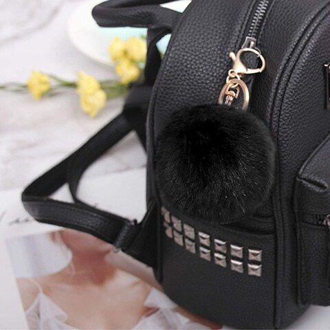 O Ozone Fur Keychain Pompoms Soft Fluffy Keyring For Handbags, Purse [Compatible For Buds Live Cases, Airpod Cases] - Black