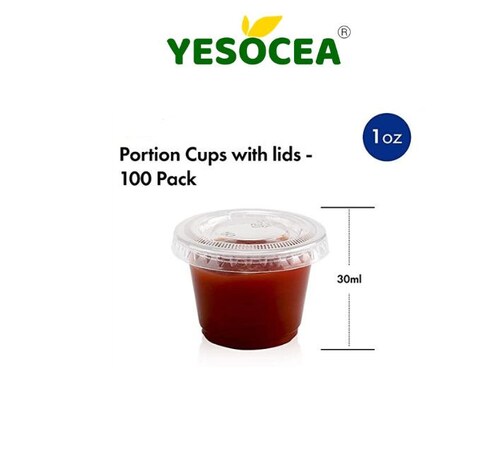 Yesocea [100 Pack] 1 Oz Clear Plastic Jello Shot Cups Container With Snap On Leak-Proof Lids -Small Shot Cups