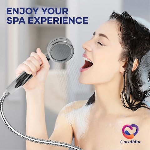 Coralblue Handheld Shower Head Set-This Shower head has 2 Shower filter 1 handle and 1 head water filter to purify harmful Chemicals and Pollutants -  2m long Shower hose Stainless Steel