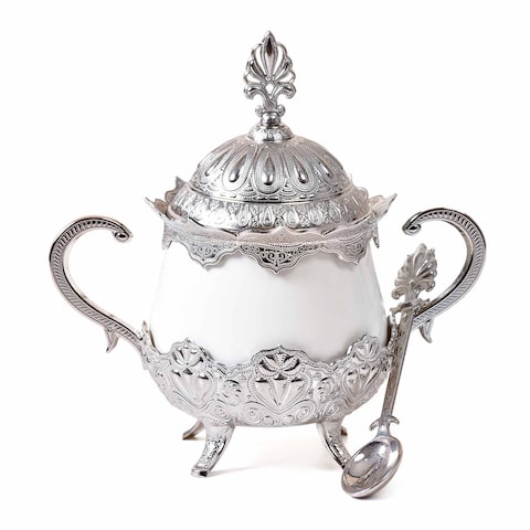 Kitchen Glass Art Porcelain Sugar Bowl - White