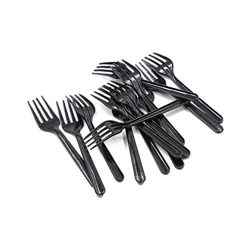 Disposable Plastic Fork Black Heavy Duty Cutlery 50 Pieces