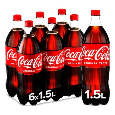 Coca-Cola Original Taste Carbonated Soft Drink Pet Bottle, 1.5L Pack of 6