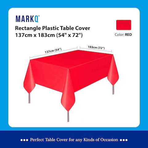 Markq Plastic Tablecloth for Rectangle Table 54&quot; x 72&quot; Disposable Table Cover for Bridal Shower Wedding Birthday Party Decorations (Red)