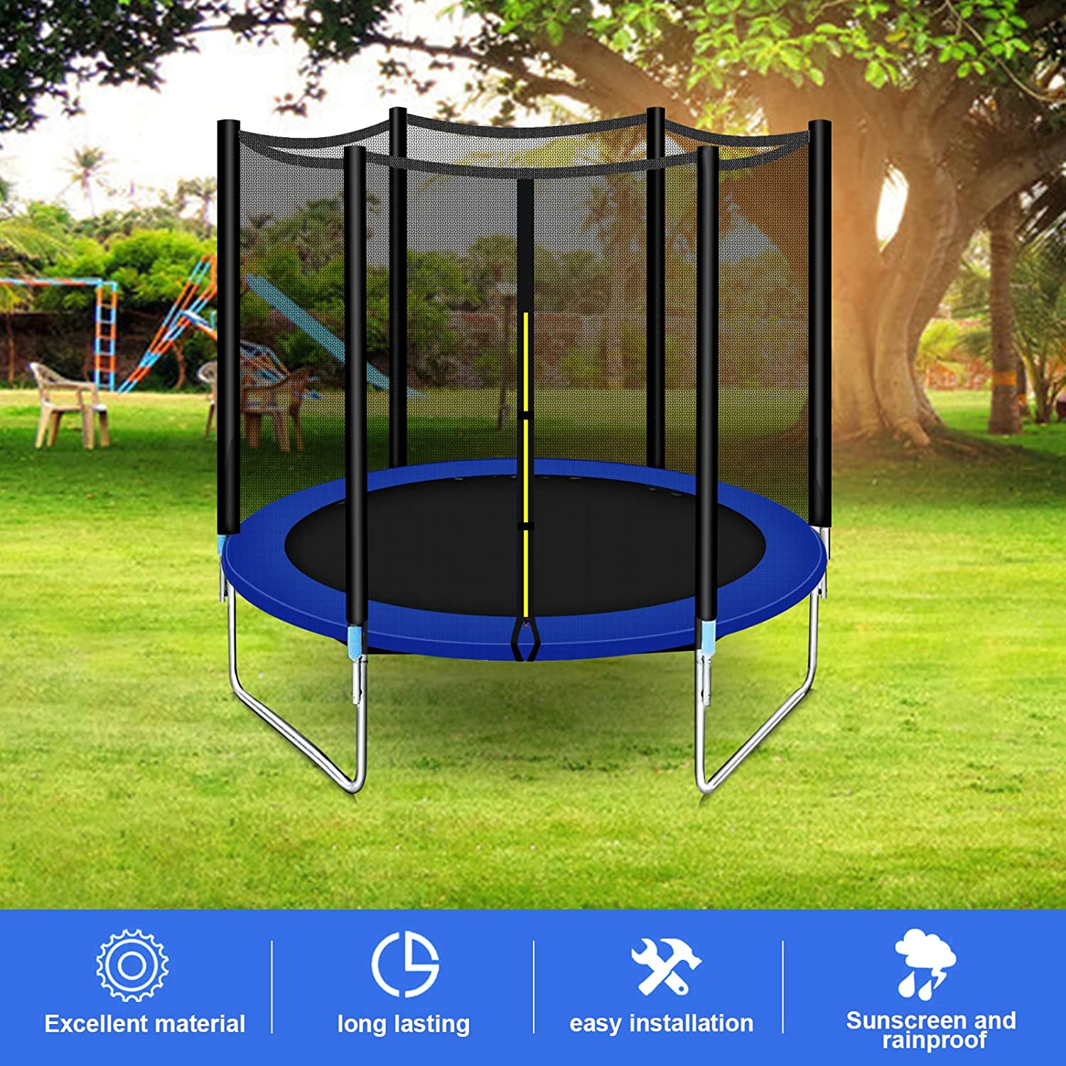 YALLA HomeGym 6Ft Trampoline with Enclosure Net, for Kids &amp; Adults Outdoor Trampoline, Fitness &amp; Exercise Trampoline with Safety Net