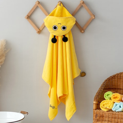 Milk&amp;Moo Buzzy Bee Baby Bath Towel, 100% Cotton Baby Hooded Towel, Ultra Soft and Absorbent Baby Towel for Newborns, Infants and Toddlers, XL Size, Yellow Color