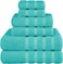 Towel Set Luxury Hotel Quality 600 GSM 100% Genuine Combed Cotton, Super Soft &amp; Absorbent Family Bath Towels 6 Piece Set - 2 Bath Towels, 2 Hand Towels, 2 Washcloths - Turquoise Blue