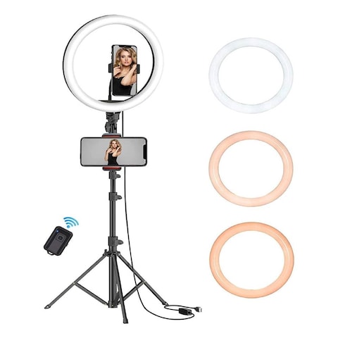 Selfie Ring Light with Tripod Stand, Dimmable Led Camera Ring Light and Phone Holder for Live Stream/Makeup/YouTube Video 10 inch