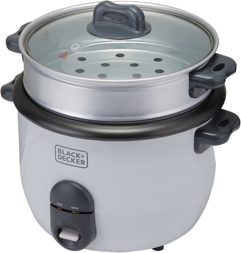 Black + Decker 2-in-1 Non-Stick Rice Cooker with Steamer, 700W, 1.8L, RC1860-B5, 2 Years Warranty