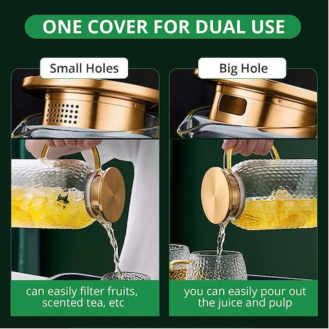 1Chase Heat Resistant Borosilicate Glass Water Pitcher With Bamboo Lid And Stainless Steel Strainer For Tea, Coffee, Juice And For Daily Use,1800 ml (Only Pitcher).