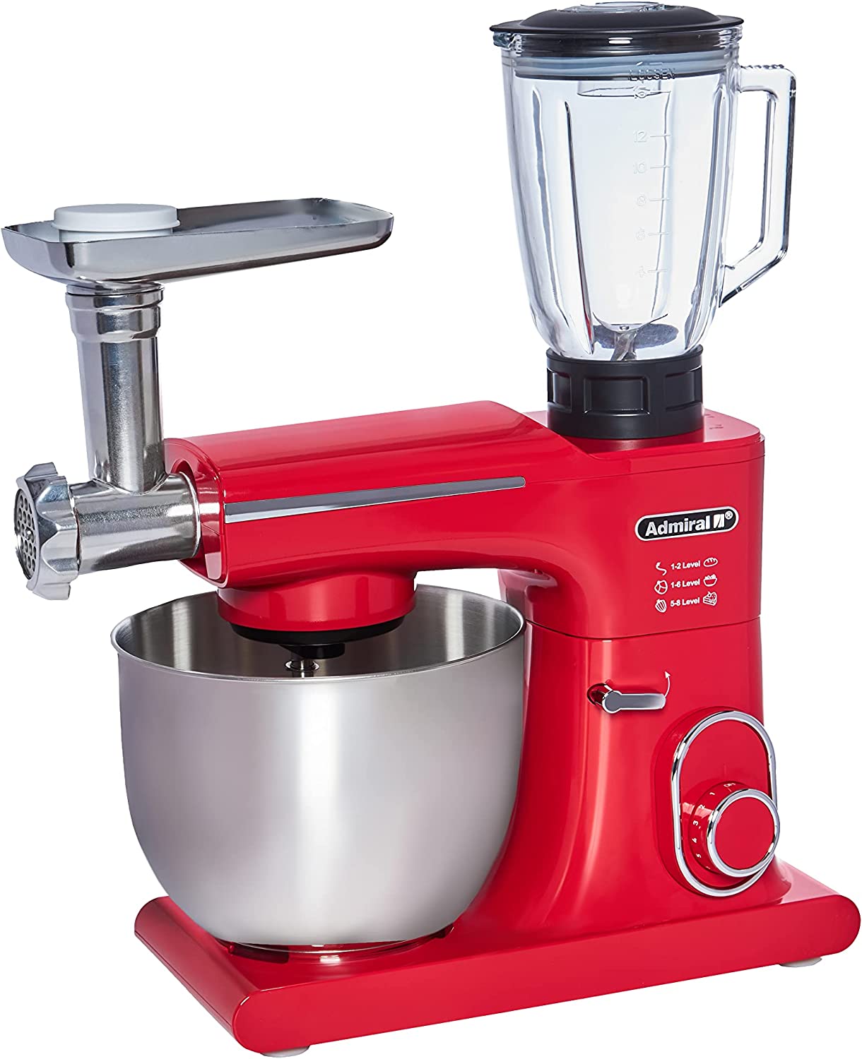 Admiral Stand Mixer, 7L Stainless Steel Bowl, 1.5L Glass Blender, 1 Set Meat Grinder, Low Noise 75dB Highest Speed, Manual Knob Switch With 8 Speeds, 1500W