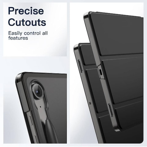 Case For Samsung Galaxy Tab S9 FE 10.9-Inch, Slim Translucent Back Tri-Fold Stand Protective Tablet Cover, Support S Pen Charging, Auto Wake/Sleep (Black)