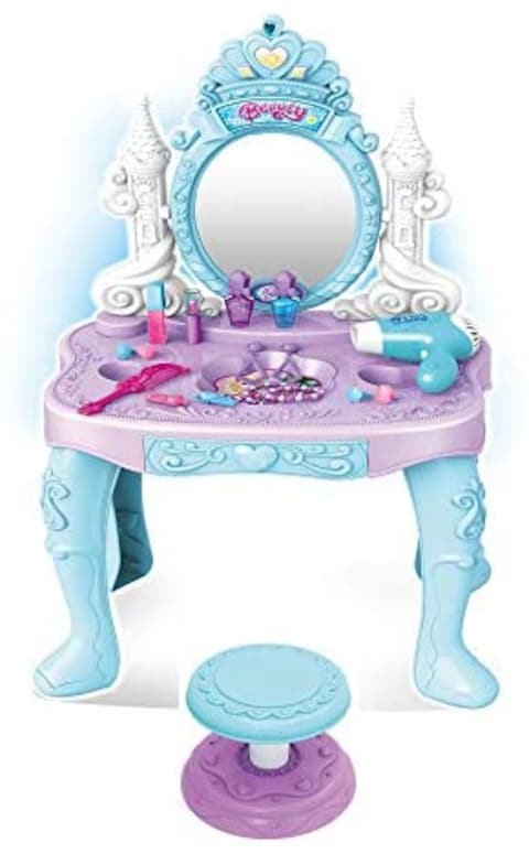 Easy Future Toy Vanity Table Makeup Dressing Table Toy Playset Pretend Play Makeup Kit Toy Vanity With Mirror Lipstick Hair Dryer Jewelry And Chair For Kids Girls Nov77868