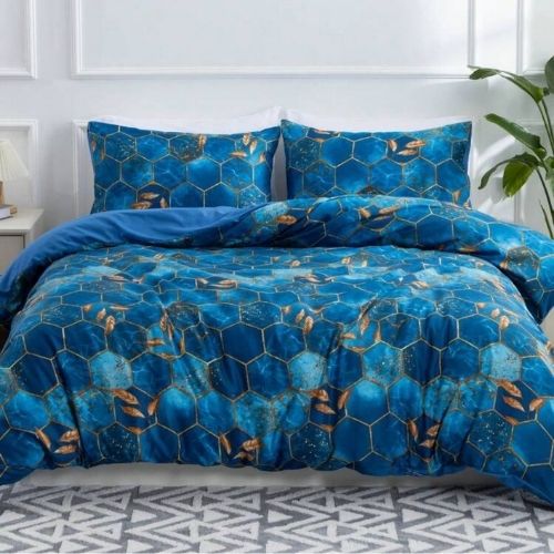 Luna Home Queen Size 6 Pieces, Blue Marble Design Bedding Set