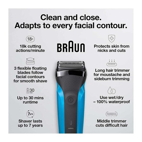 Braun Series 3 Wet and Dry Electric Shaver for Men - Blue - 310S