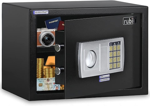 Rubik Safe Box with Key and Pin Code Keypad A4 Documents Size Security Safety Locker for Cash Jewelry Passports (25x35x25cm) Black