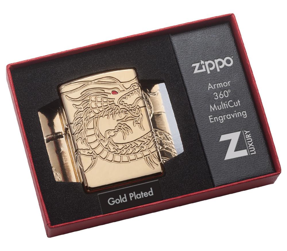 Zippo Armor Asian Dragon 360-Degree Gold Plate Windproof Lighter, 29265