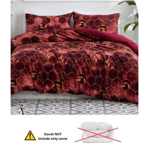 Luna Home Single Size 4 Pieces, Maroon Marble Design Duvet Cover Set
