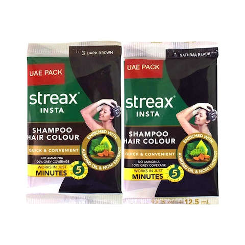 Streax Insta Shampoo Hair Colour Natural Black Pack of 2